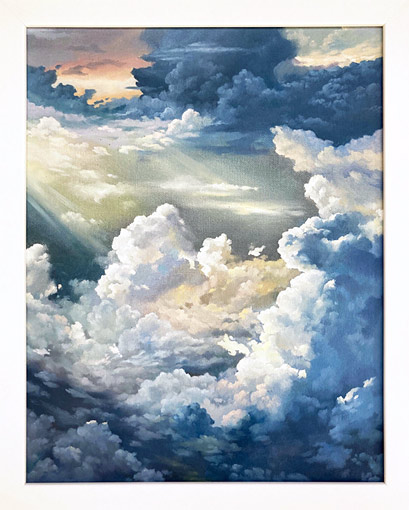 Holly Haines NZ emerging artist, clouds, light, oil on canvas, framed